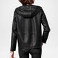 black hooded leather bomber jacket women
