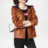 Brown Hooded Leather Jacket Womens
