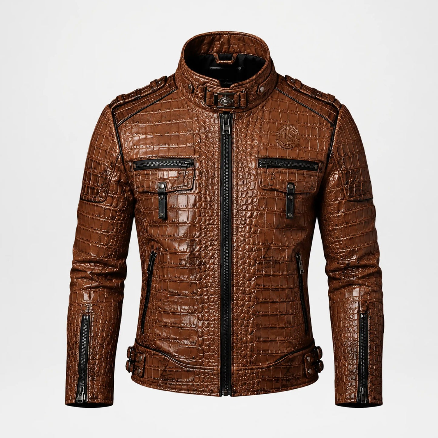 Brown Crocodile Leather Jacket for Men