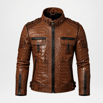 Brown Crocodile Leather Jacket for Men