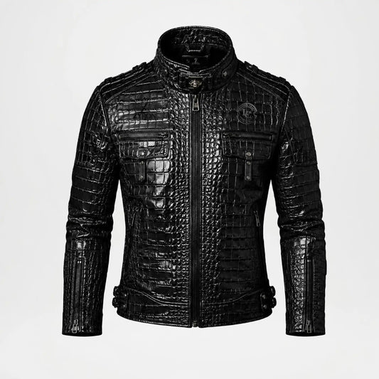 Black Crocodile Leather Jacket for Men