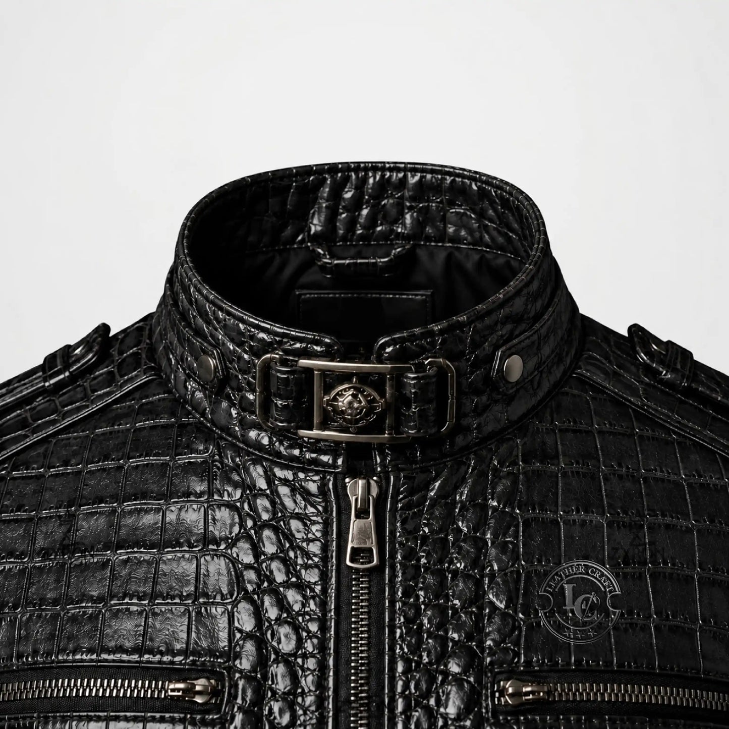 Black Crocodile Leather Jacket for Men