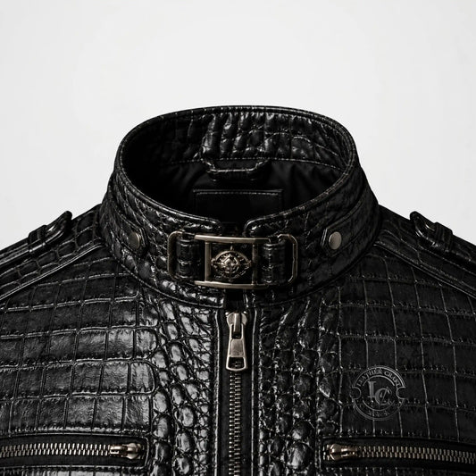 Black Crocodile Leather Jacket for Men