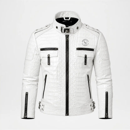 White Crocodile Leather Jacket for Men