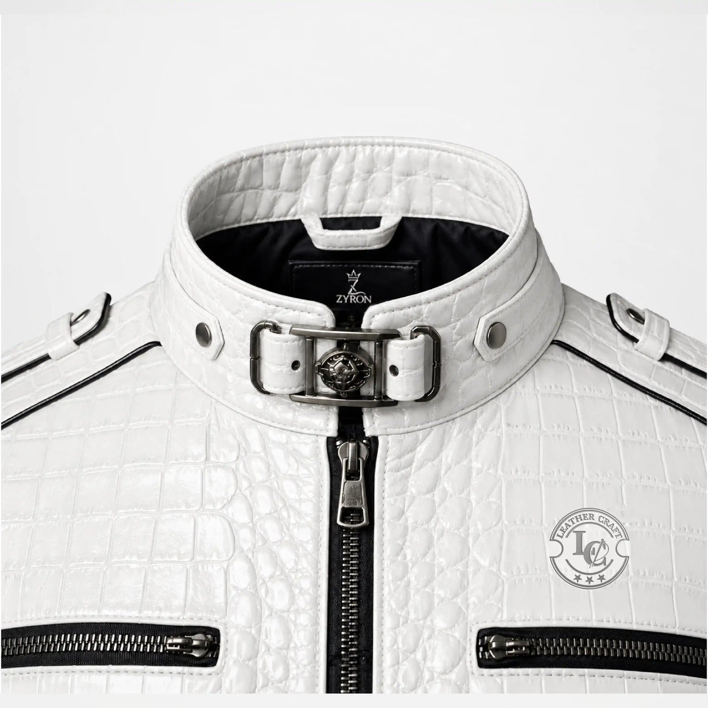 White Crocodile Leather Jacket for Men