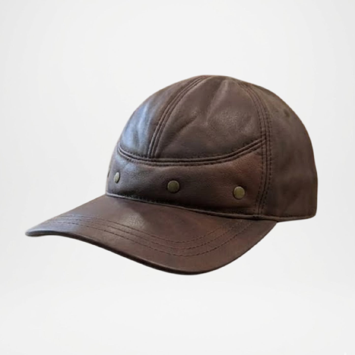 Chicago Plain Genuine Leather Brown Cap for Men