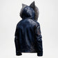 Men's Wolf Leather Jacket with Fur Hood – Blue Leather Coat