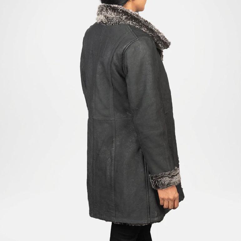 Dark gray coat with fur trim 