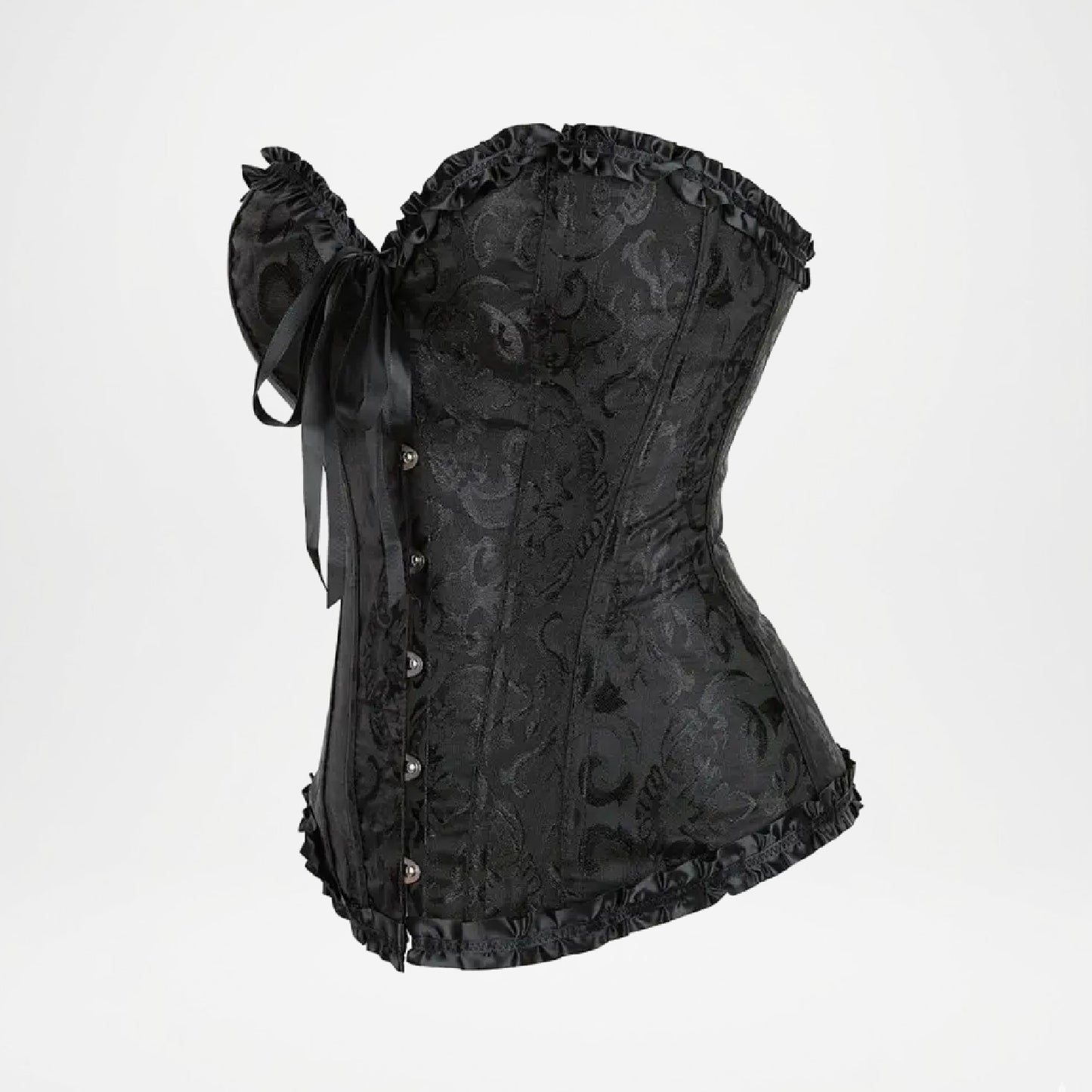 Black lace corset with decorative buttons