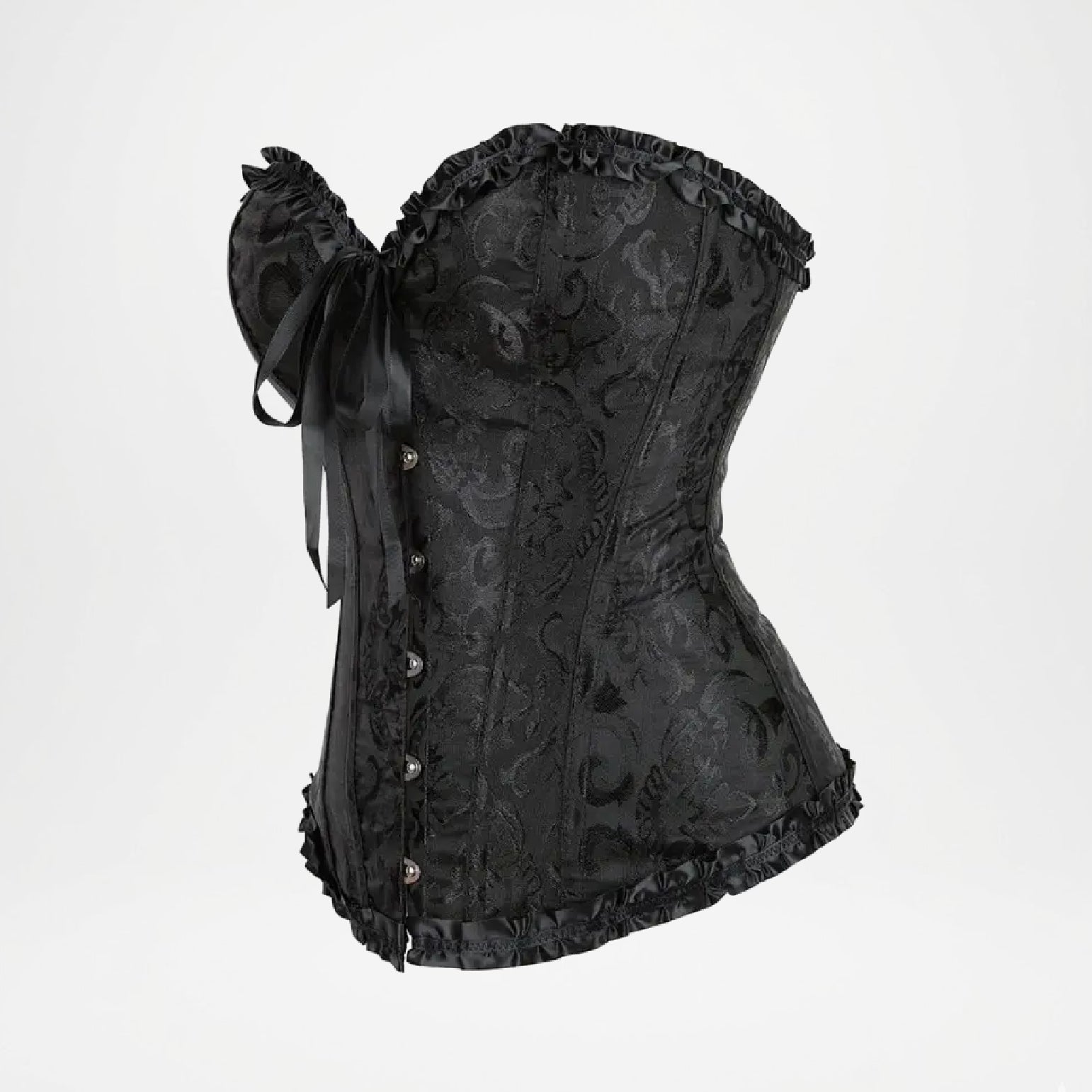 Black lace corset with decorative buttons