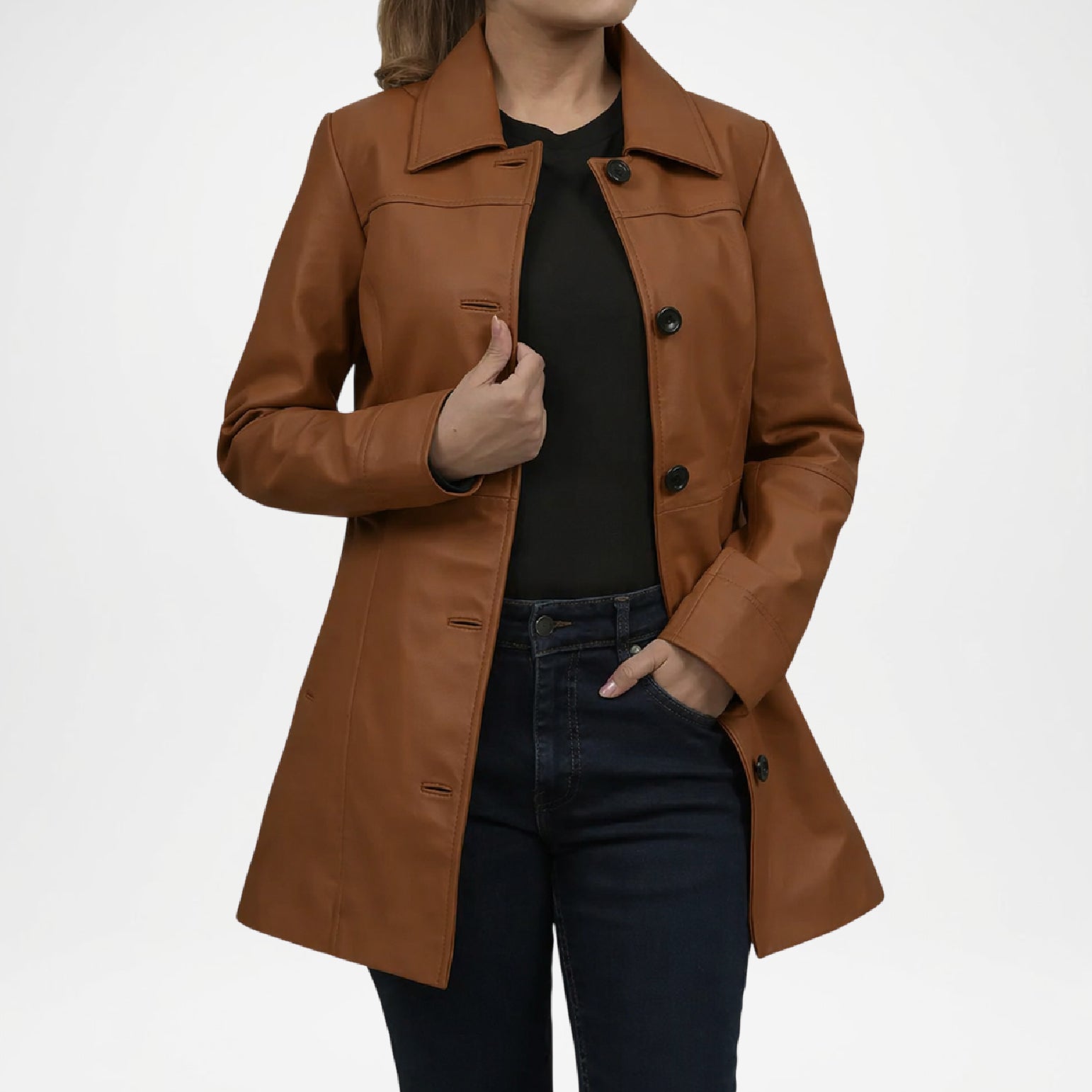 Brown Lambskin Leather Coat Women