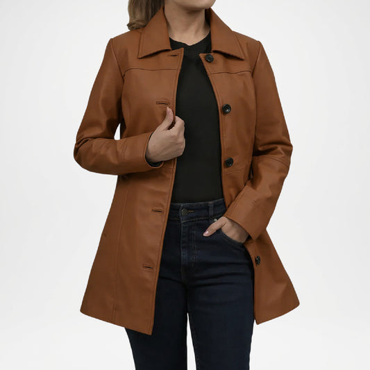 Brown Lambskin Leather Coat Women