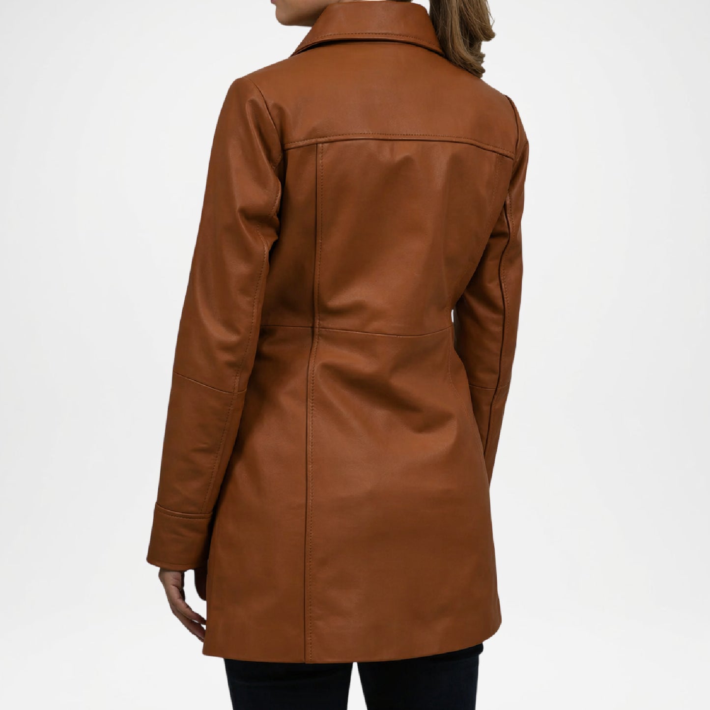 Brown Lambskin Leather Car Coat for Women