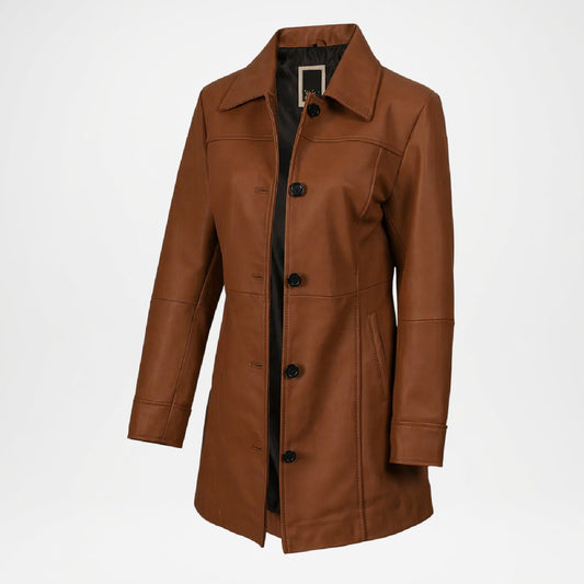 Brown leather coat 