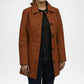 Brown leather coat worn by a person 