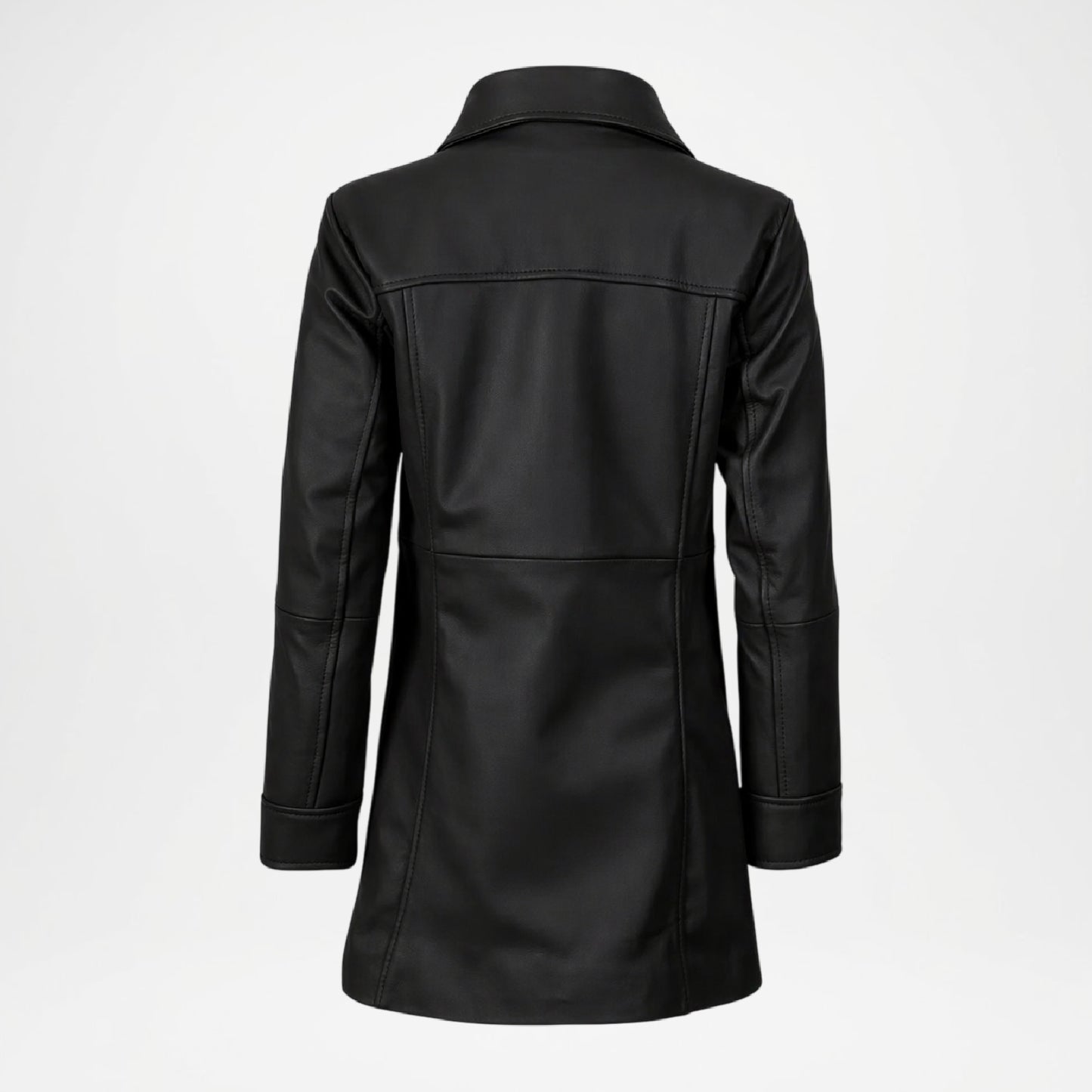 Black Lambskin Leather Car Coat for Women