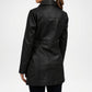 Black Lambskin Leather Car Coat for Women