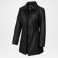Black Lambskin Leather Car Coat for Women