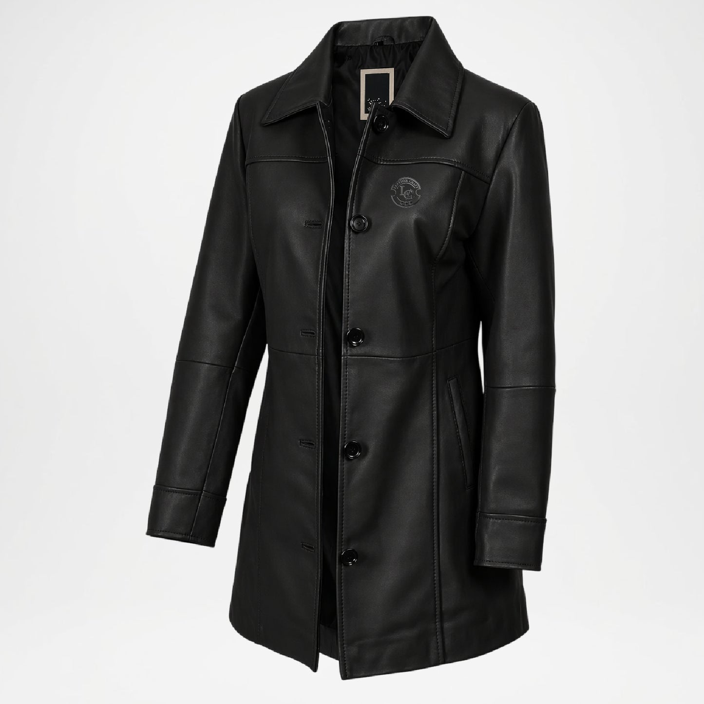 Black Lambskin Leather Car Coat for Women