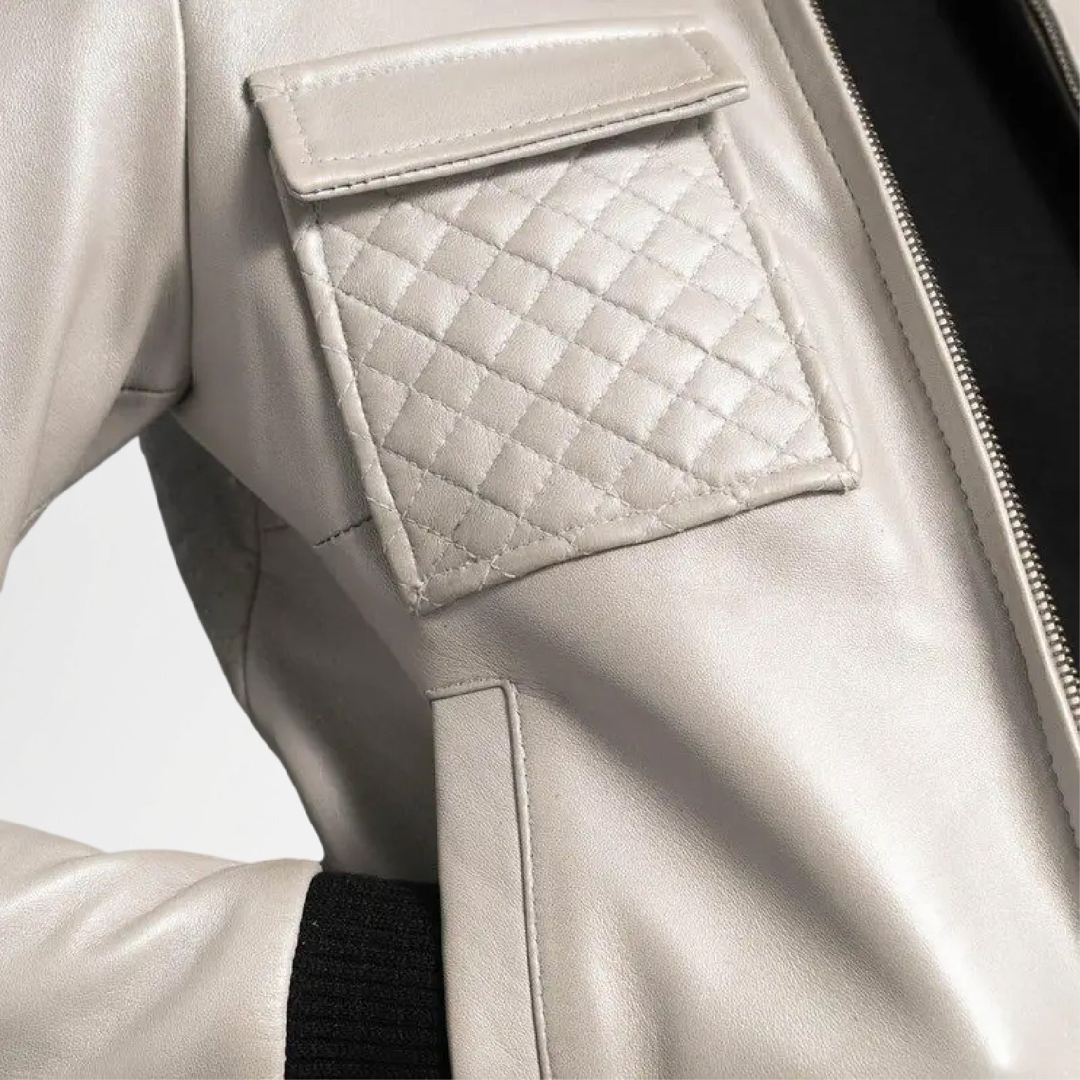 Close-up of a beige leather jacket 