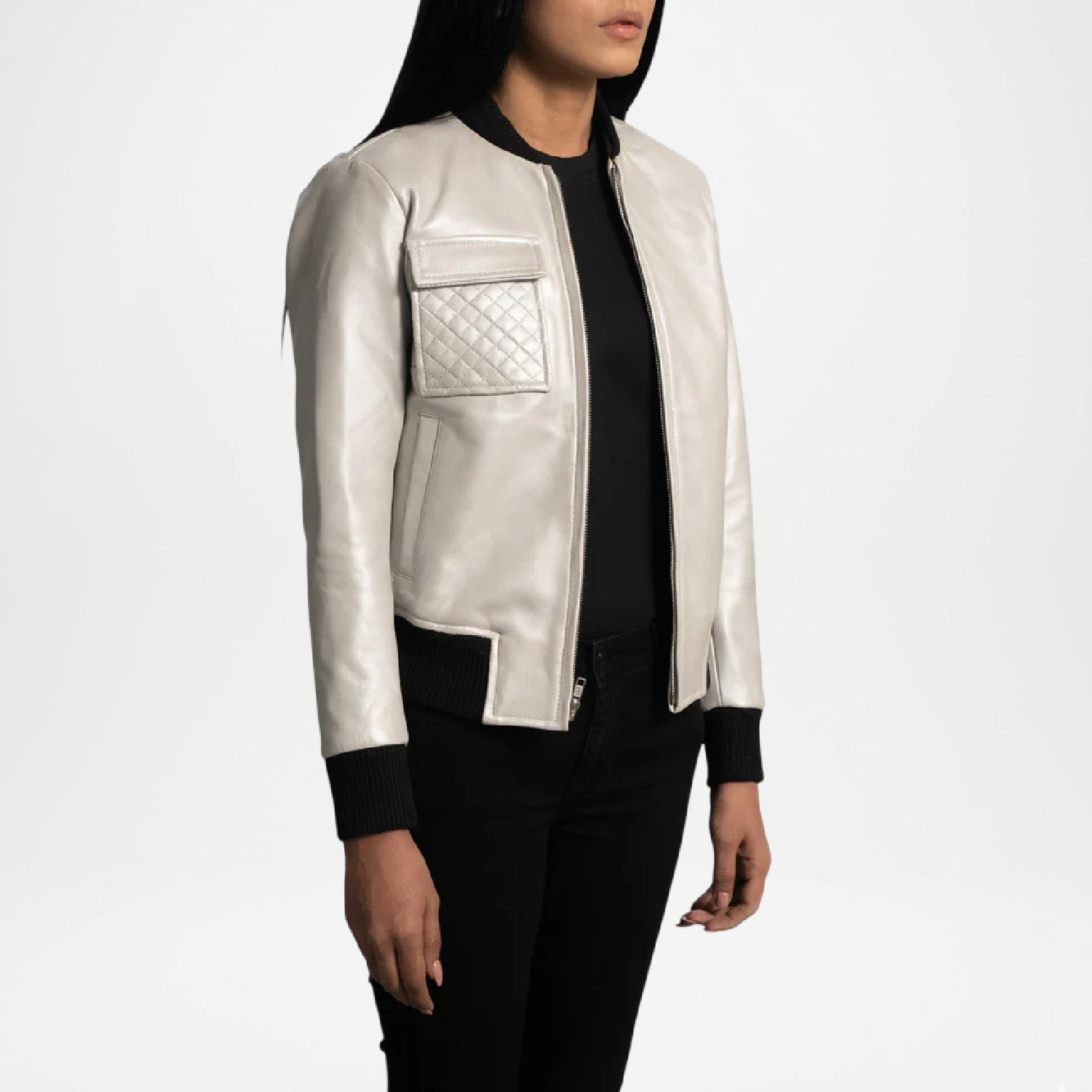 silver bomber jacket for women