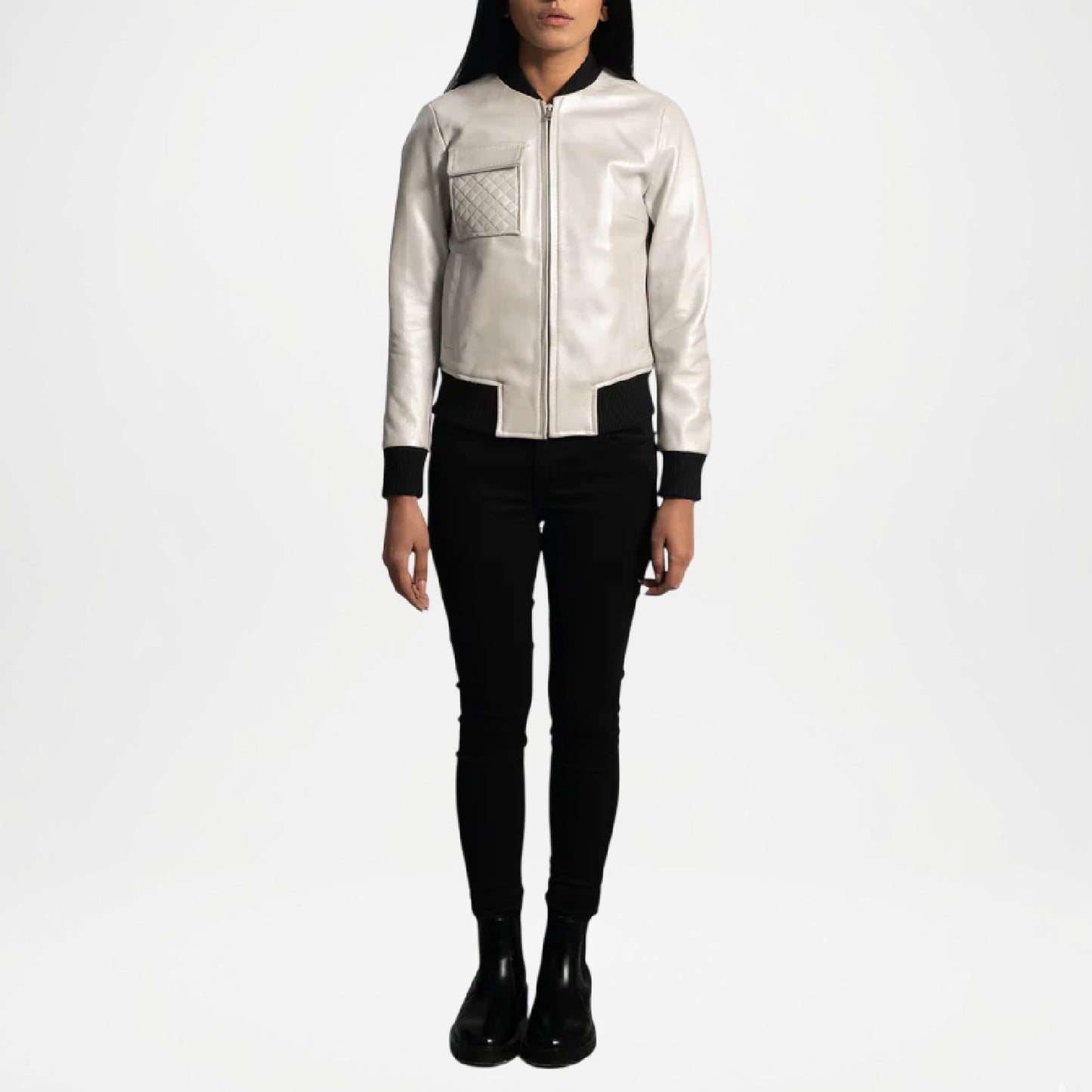 Silver Bomber Jacket for Women