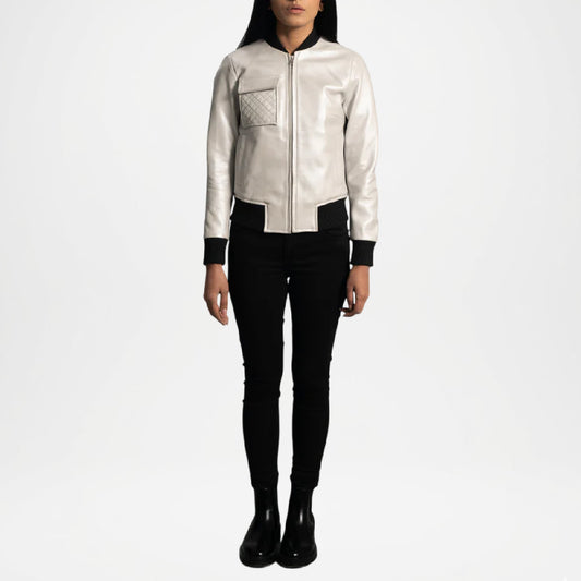 Silver Bomber Jacket for Women