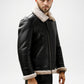 Black Shearling Aviator Bomber Jacket for Men