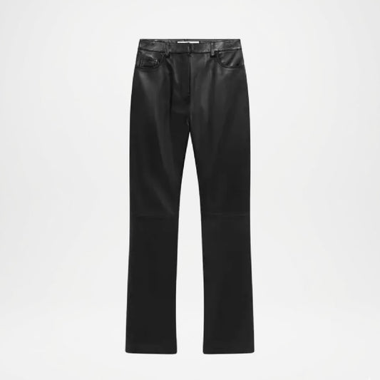 Black Leather Flare Pants for Women