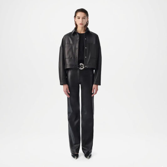 Black Leather Flare Pants for Women