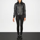 Black leather bomber jacket with fur collar 