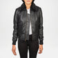 black leather bomber jacket women outfit