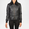 Black leather jacket with fur collar on a white background
