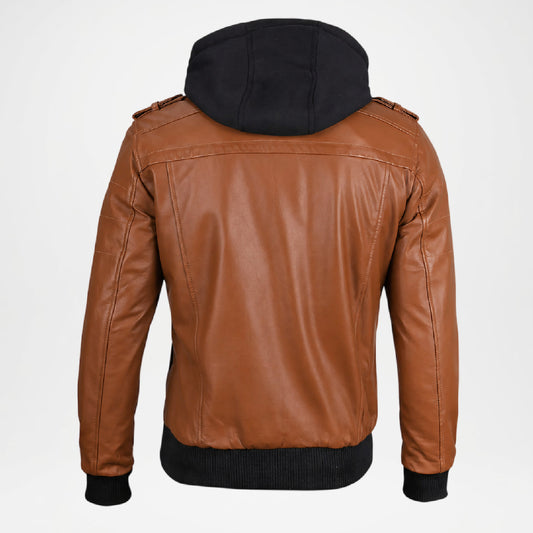 Brown Leather Bomber Jacket for Men