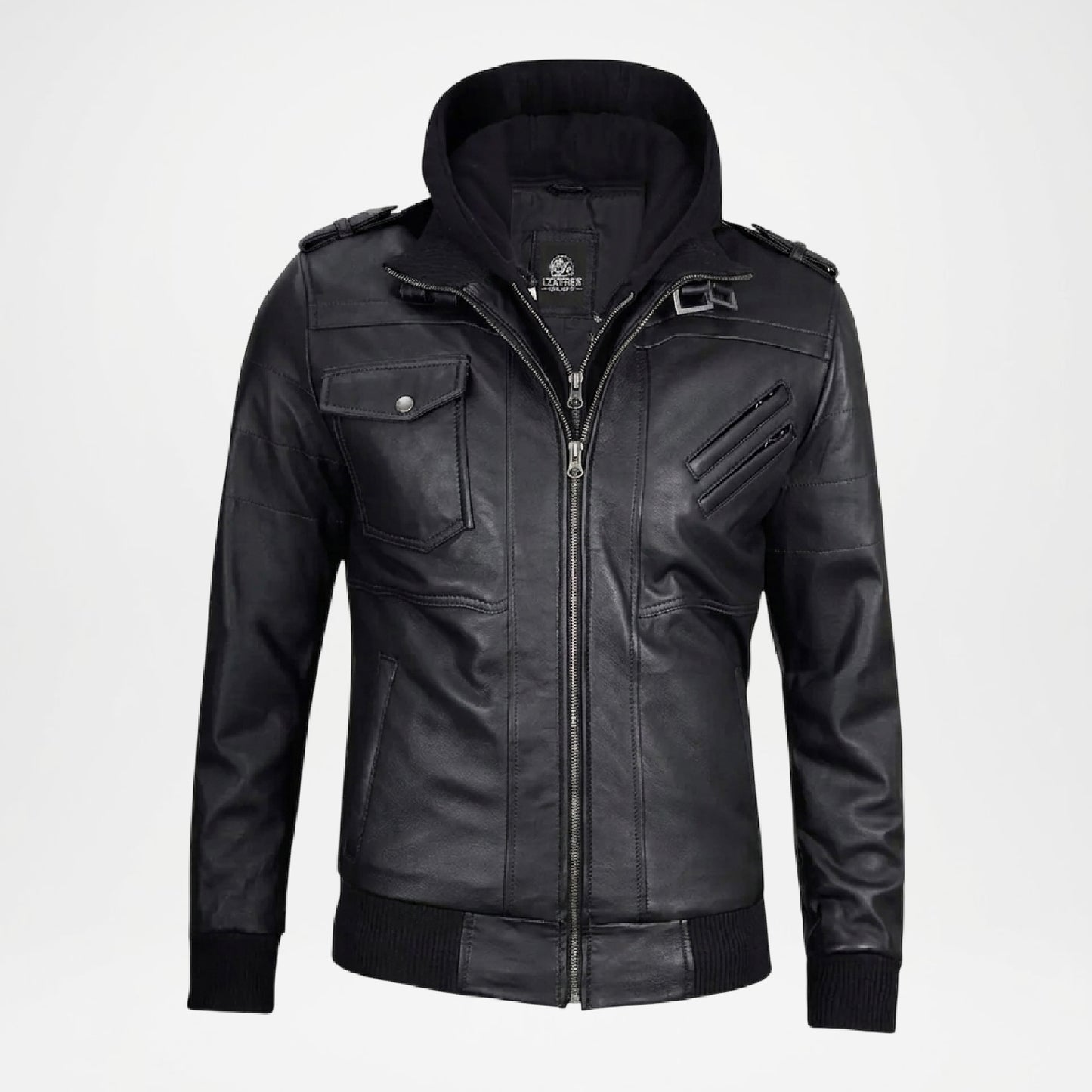 Black Leather Bomber Jacket for Men