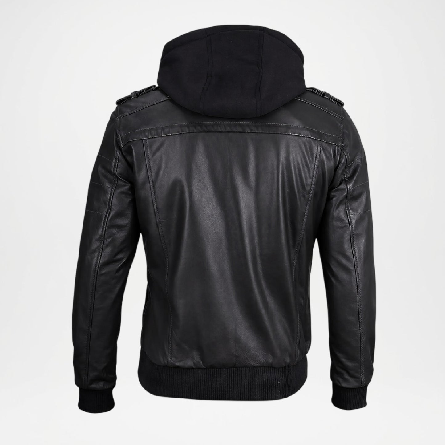 Black Leather Bomber Jacket for Men