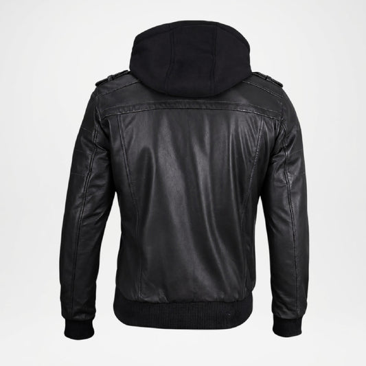 Black Leather Bomber Jacket for Men