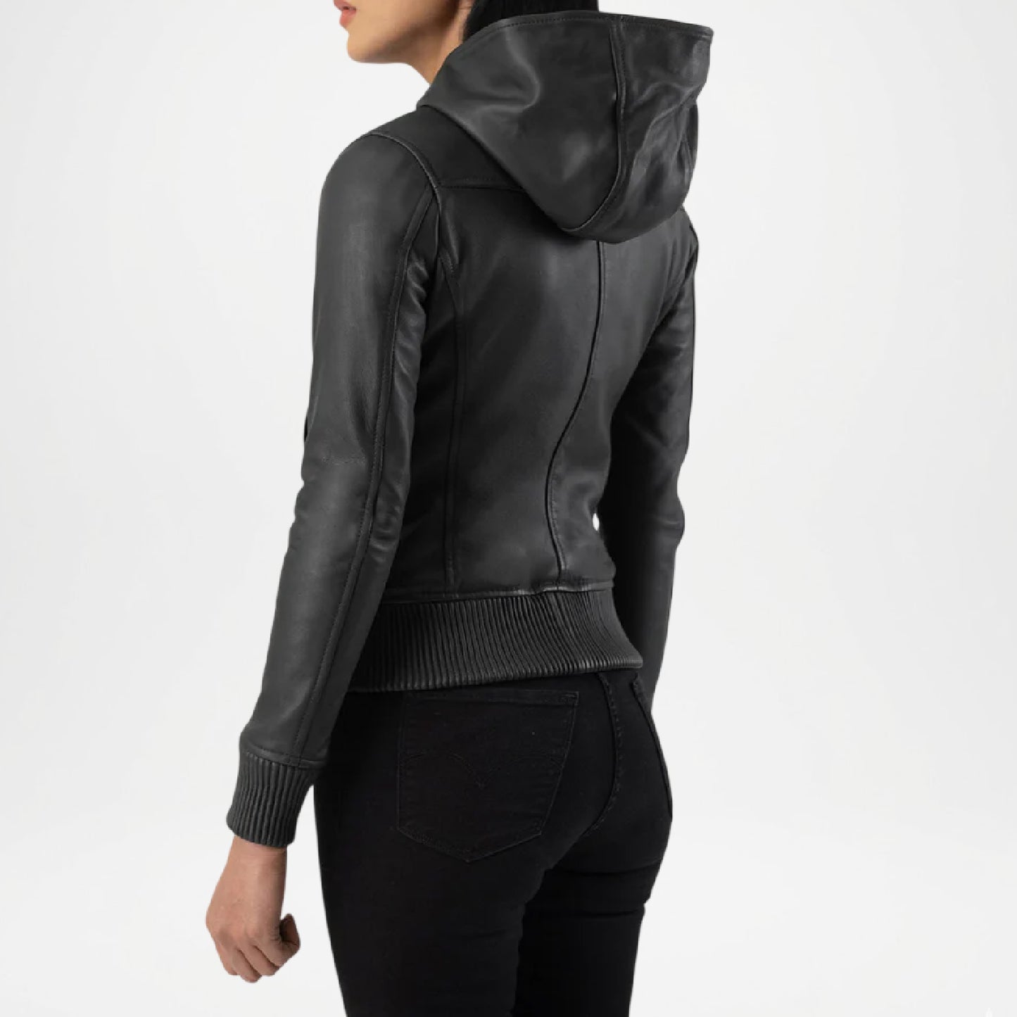 black leather bomber jacket short
