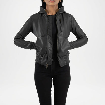 Black Leather Bomber Jacket Women