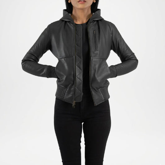 Black Leather Bomber Jacket Women