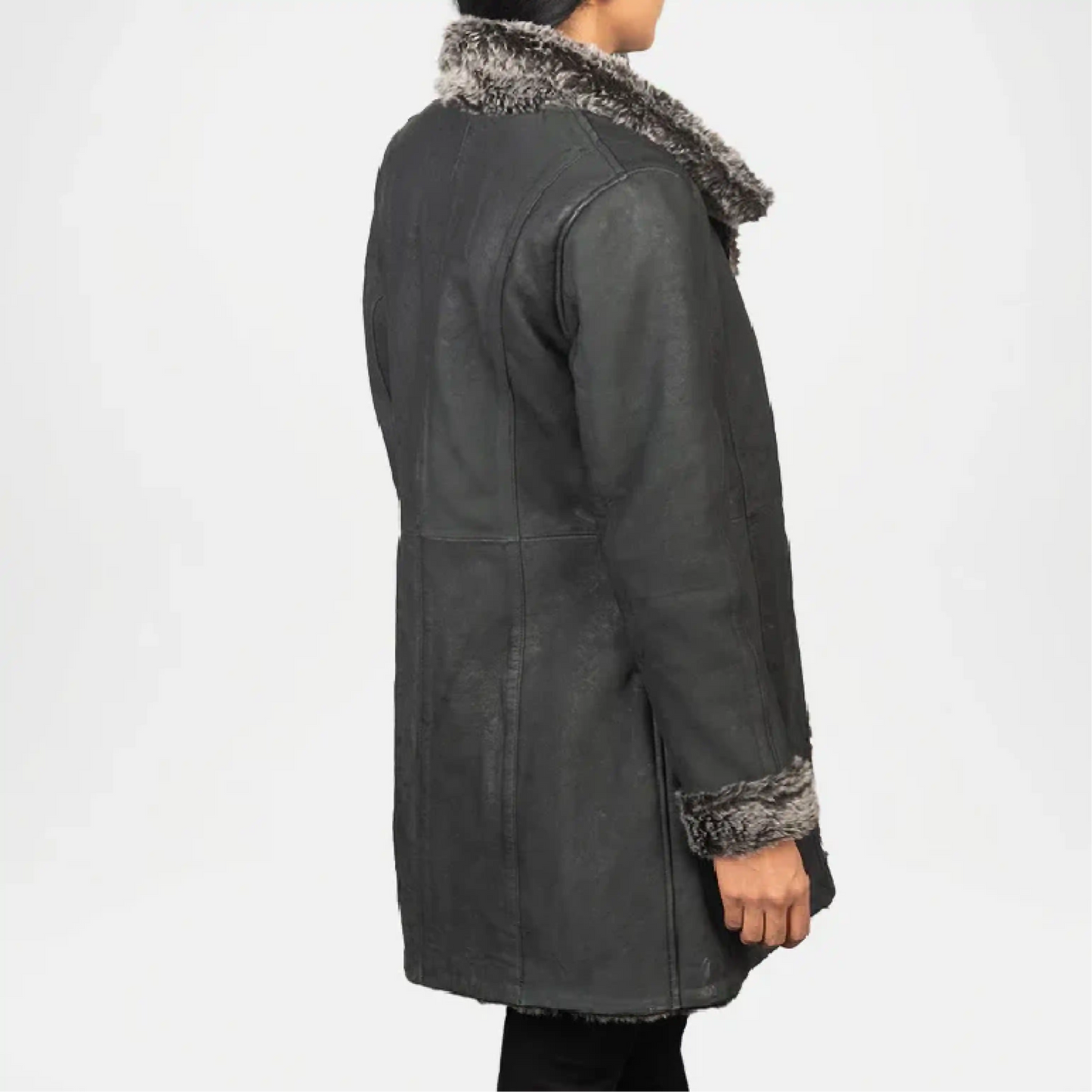 grey shearling coat womens
