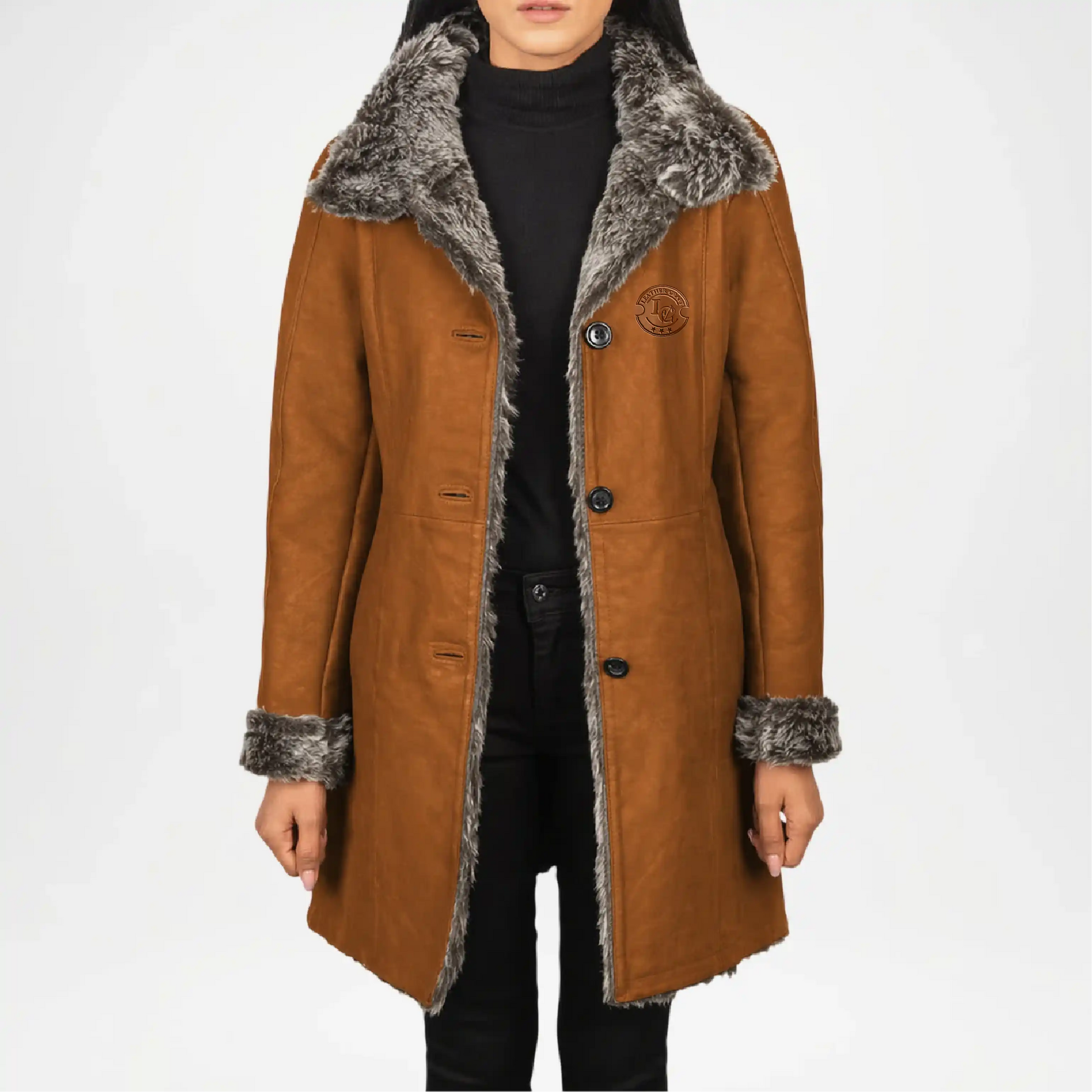 Brown Shearling Coat for Women