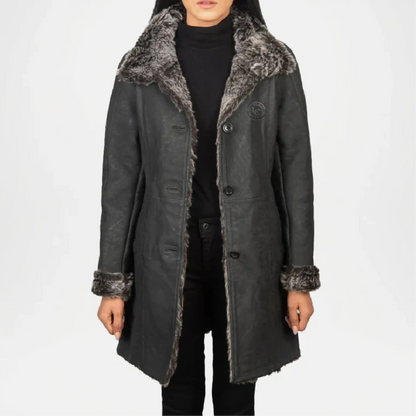 Grey Shearling Coat for Women