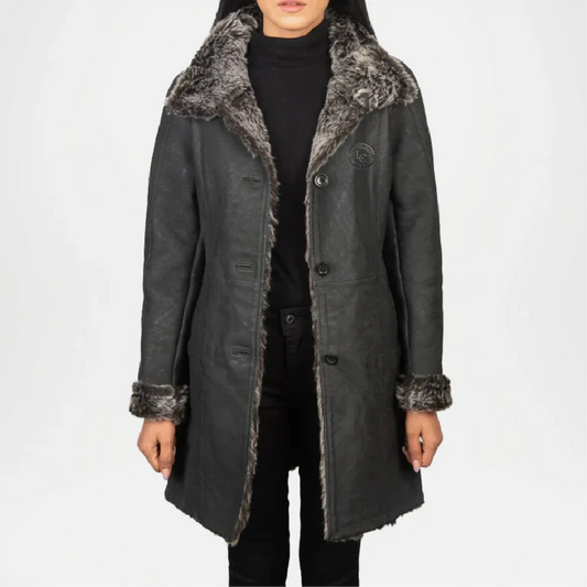 Grey Shearling Coat for Women