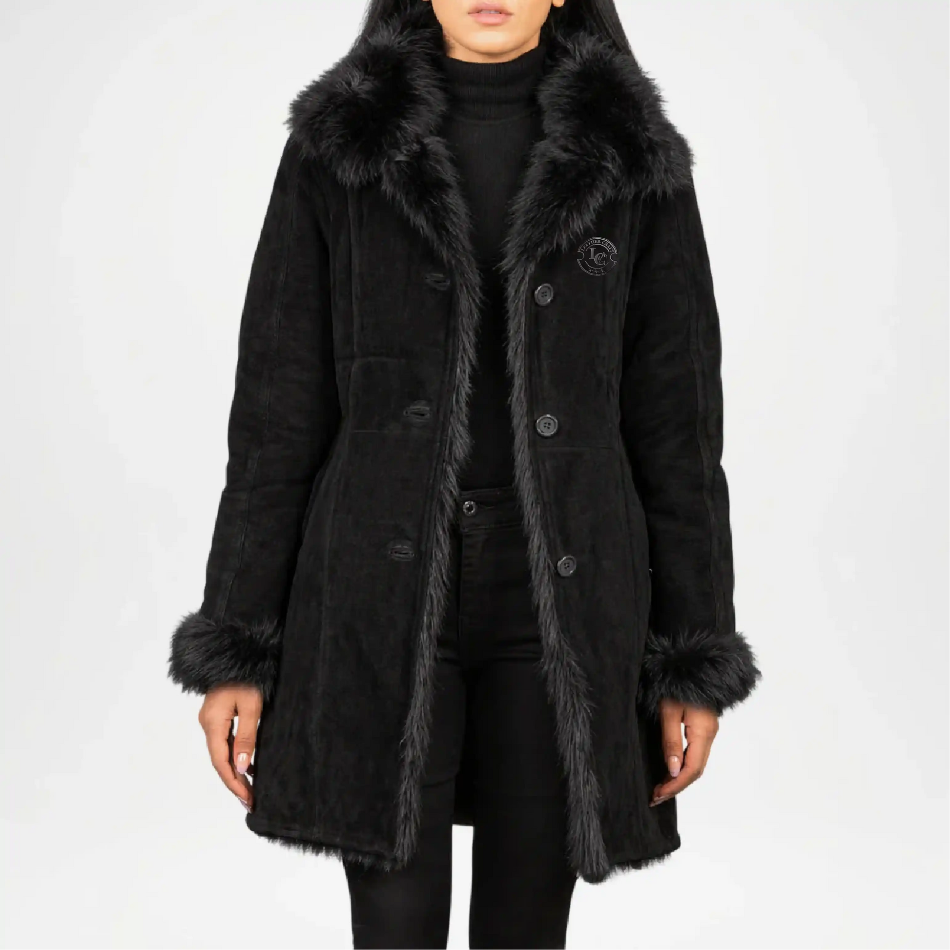 Black Shearling Coat for Women