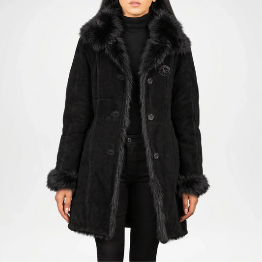 Black Shearling Coat for Women