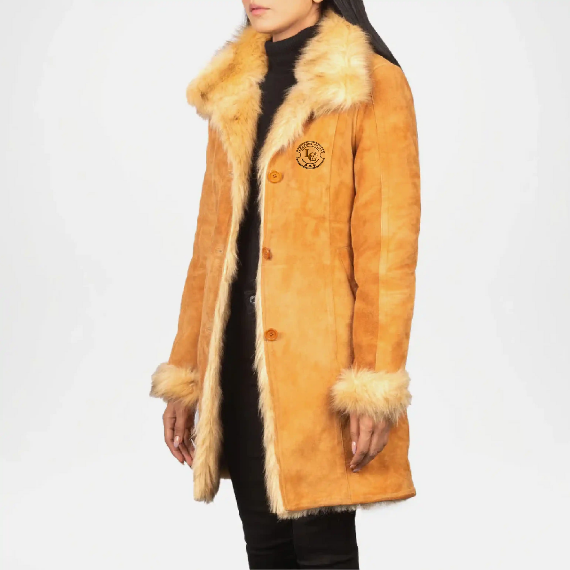 beige shearling coat long
