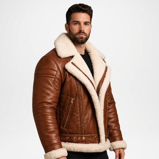 brown leather b3 jacket men