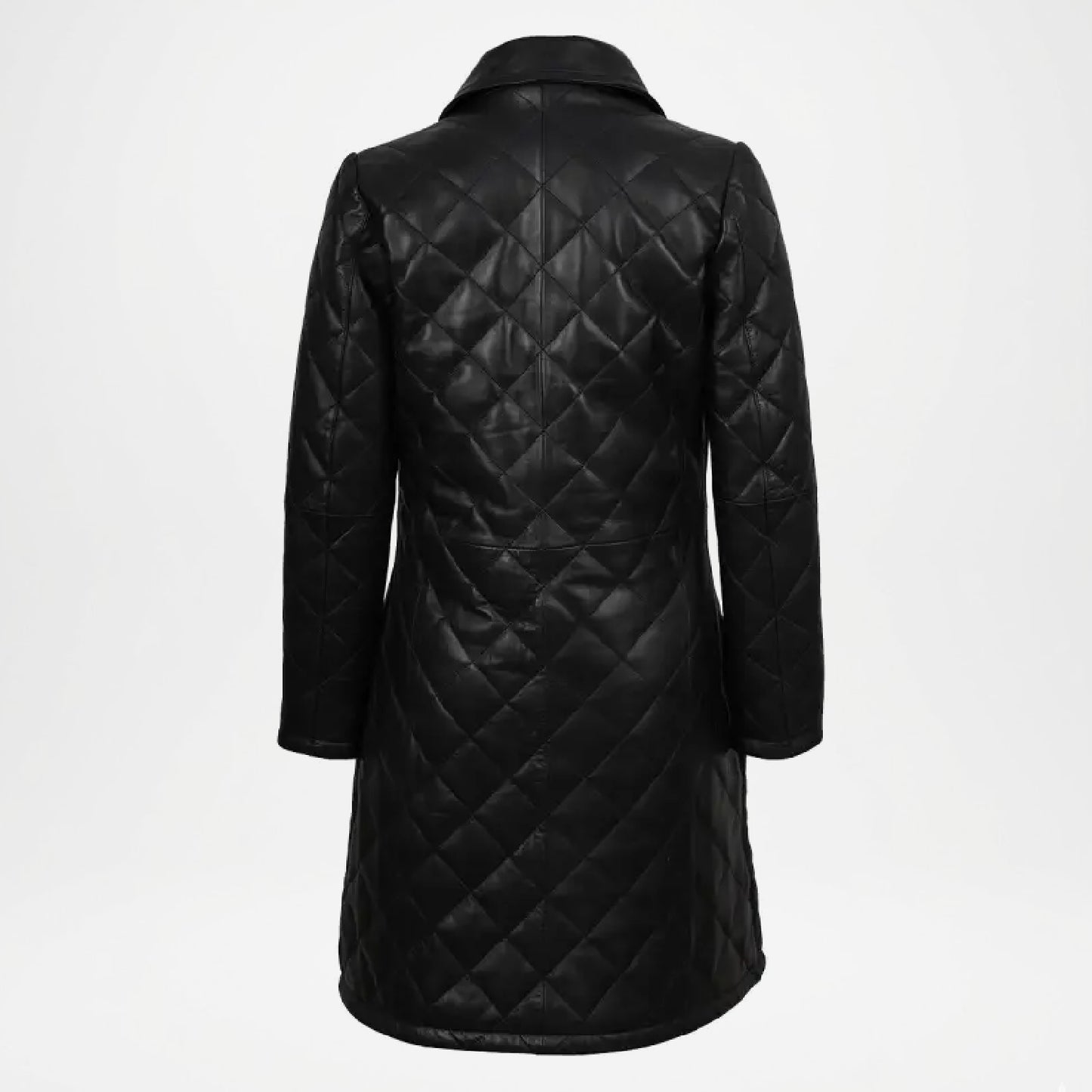 Black quilted coat on a white background