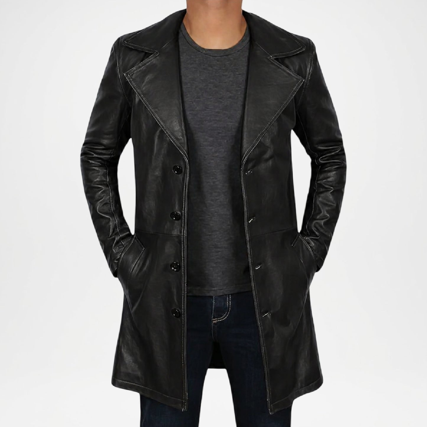 vintage black leather trench coat